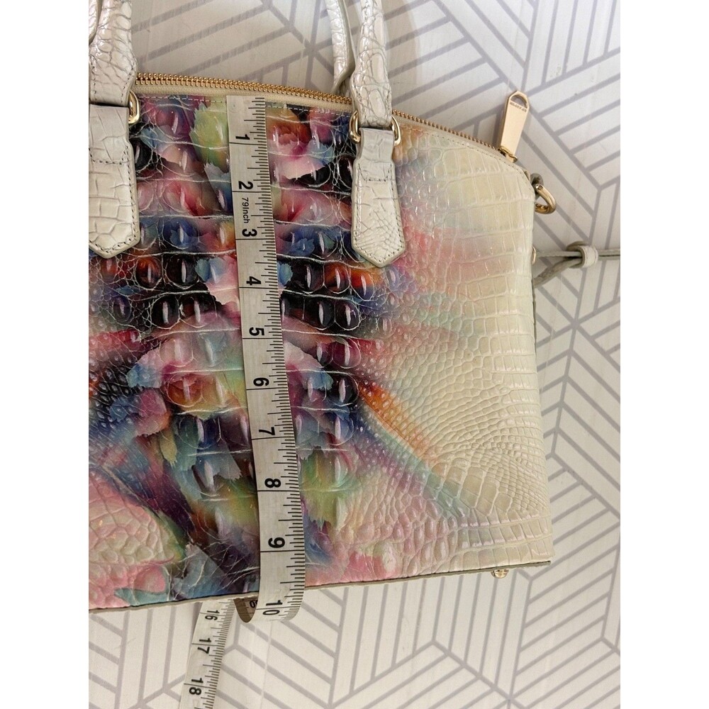 Brahmin Multicolor Croc-Embossed Leather Satchel in Cream and Rainbow - Picture 14 of 16